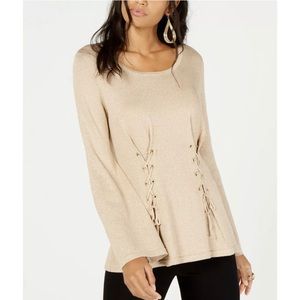 New Thalia Sodi Metallic Lace Up Sweater Top